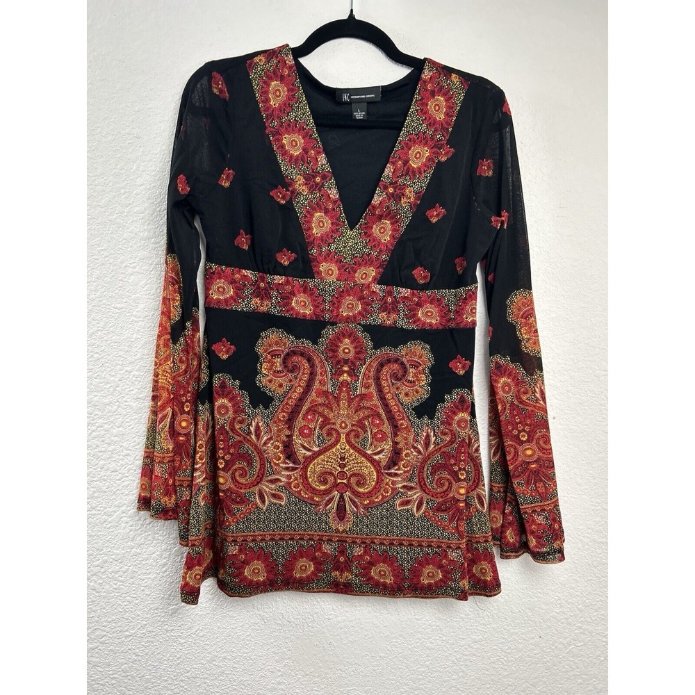 INC International Concepts Womens L Sheer Multicolor Top Dark Fairy Grunge Bloom